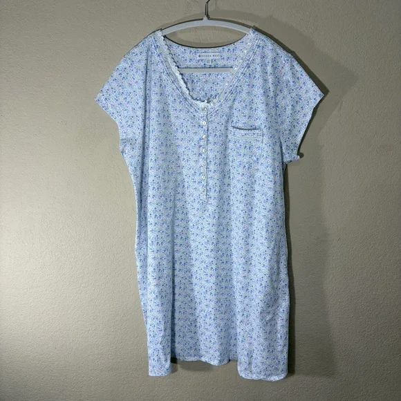 Eileen West lilac & blue tulip  Floral Cotton soft knit Nightgown Sz XL Lounge - Picture 5 of 9